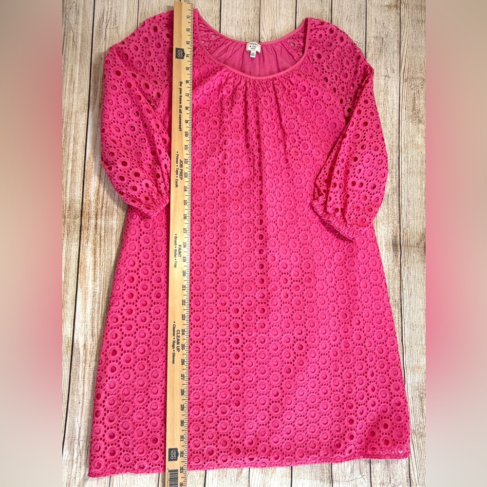 Crown & Ivy Hot Pink Eyelet Shift Dress Size 10P Cottagecore 3/4 Kentucky Derby - Picture 8 of 10